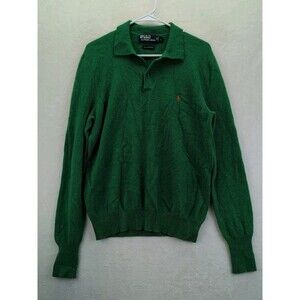 VTG Polo Ralph Lauren 100% Lambs Wool 2 Button Long Sleeve Knitted Polo Sz L